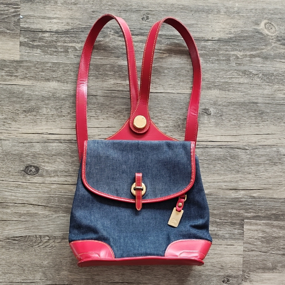 Vintage Dooney & Bourke Denim And Leather Purse Backpack. BO 621574